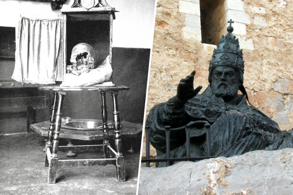 El cráneo del Papa Luna lleva siglos protagonizando una historia rocambolesca. Ahora se lo rifan dos pueblos de Aragón